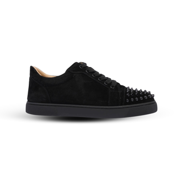 Christian Louboutin Vieira 2 Sneakers – Black Veau Velours with Glossy Spike Embellishments