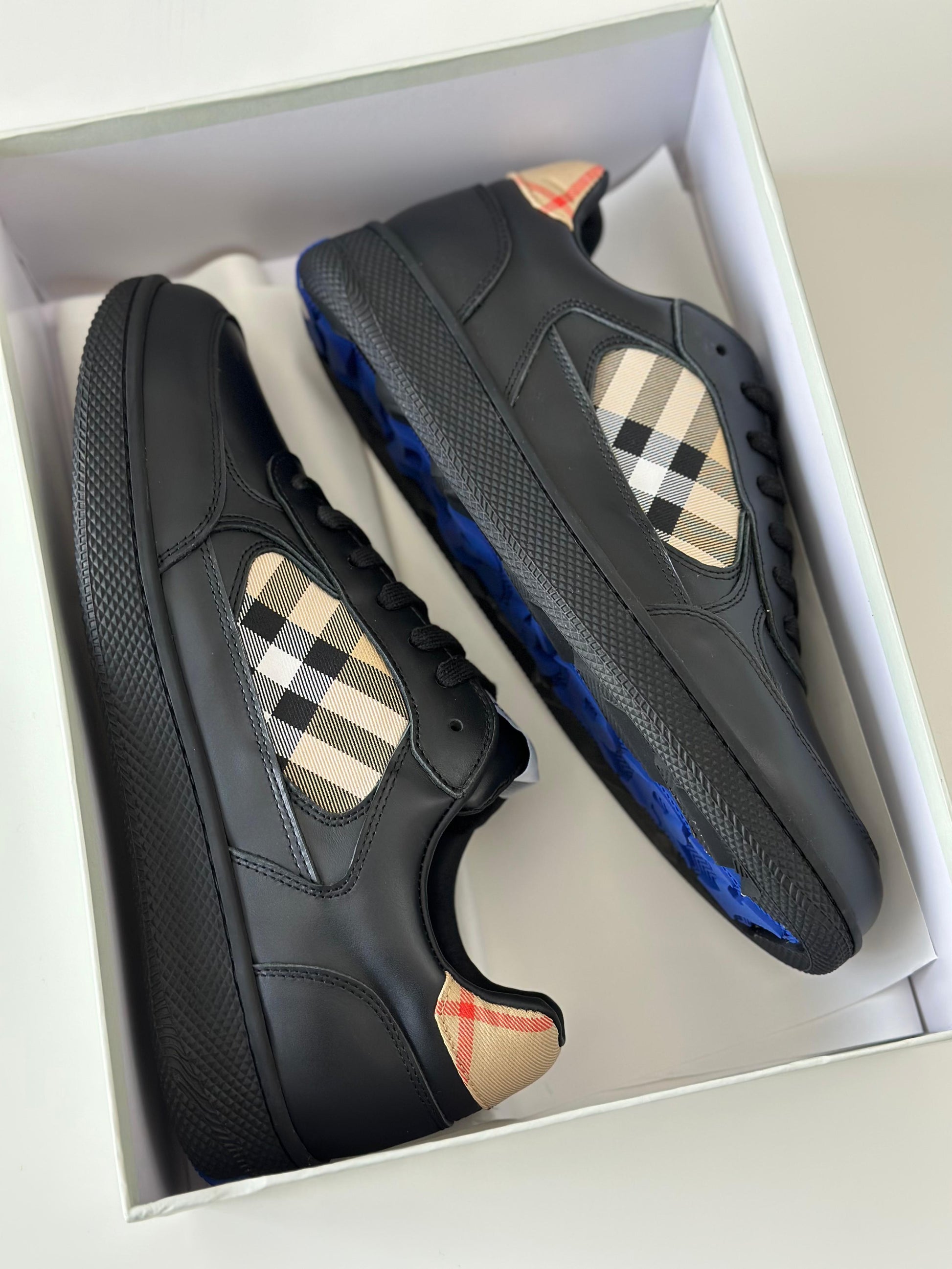 Burberry Check Leather Men's Sneakers – Black