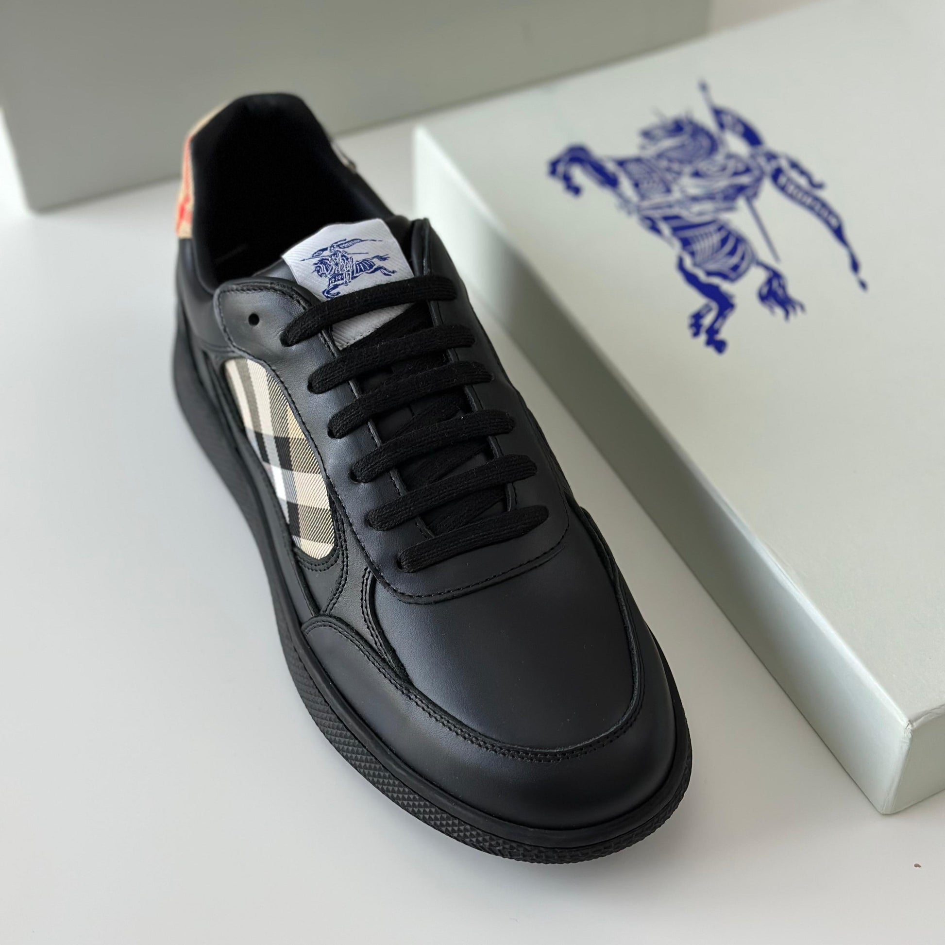 Burberry Check Leather Men's Sneakers – Black