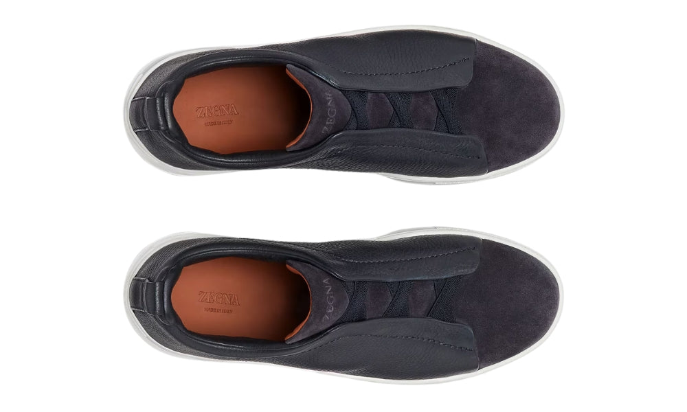 Zegna Leather And Suede Triple Stitch "Navy Blue"