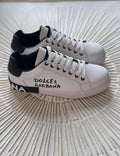 Dolce & Gabbana Portofino Sneakers – White Calfskin with Black Logo Panel (Men’s/Women’s)