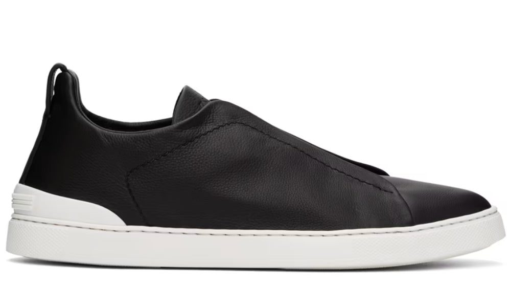 ZEGNA Black Leather Triple Stitch Sneakers