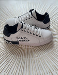 Dolce & Gabbana Portofino Sneakers – White Calfskin with Black Logo Panel (Men’s/Women’s)