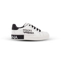 Dolce & Gabbana Portofino Sneakers – White Calfskin with Black Logo Panel (Men’s/Women’s)