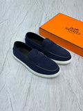 Hermès Job Loafer in Blue Suede Goatskin – Casual Urban Luxury with H Cut-Out Detail