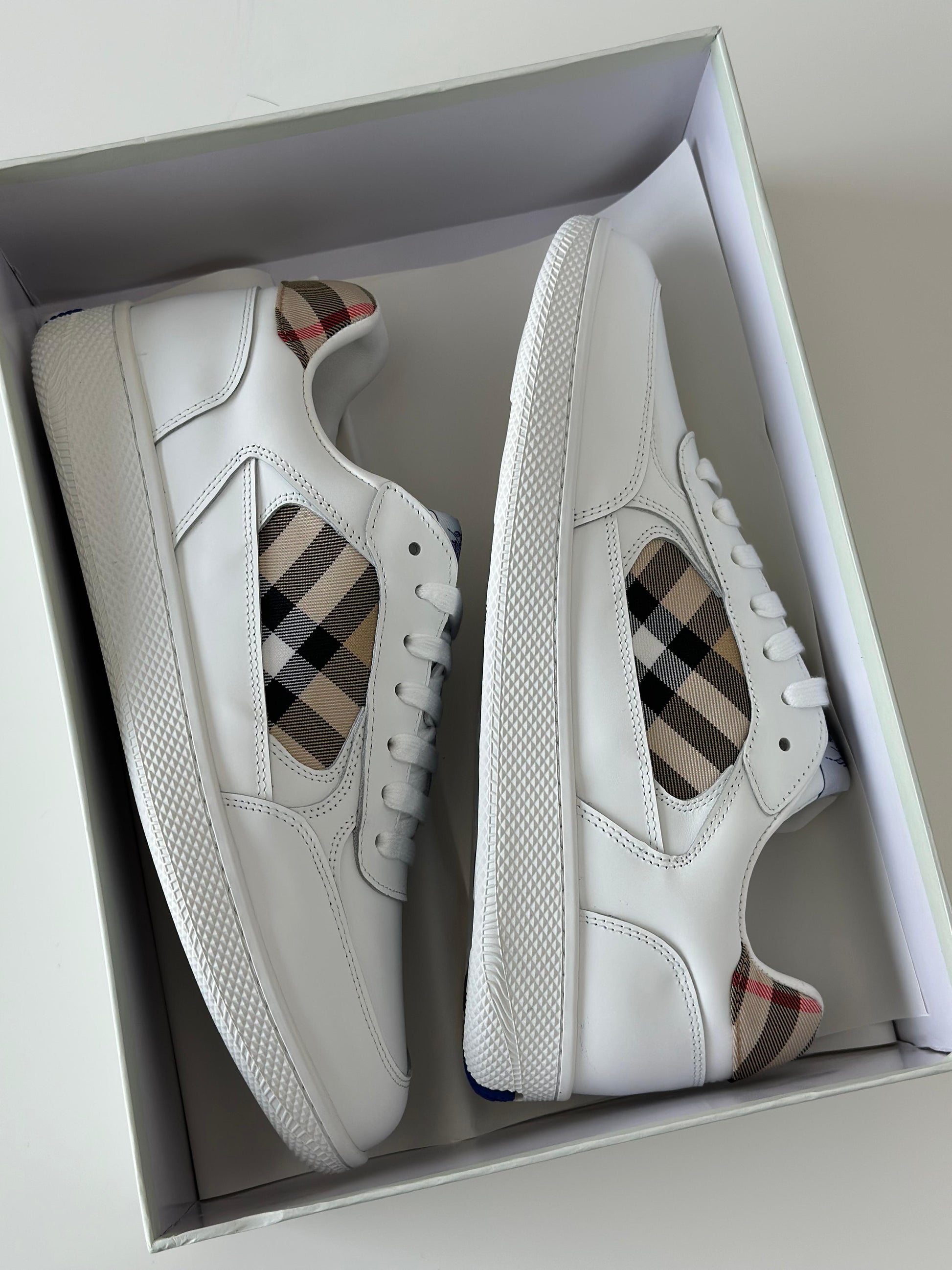 Burberry Check EKD Leather Sneakers – Optic White