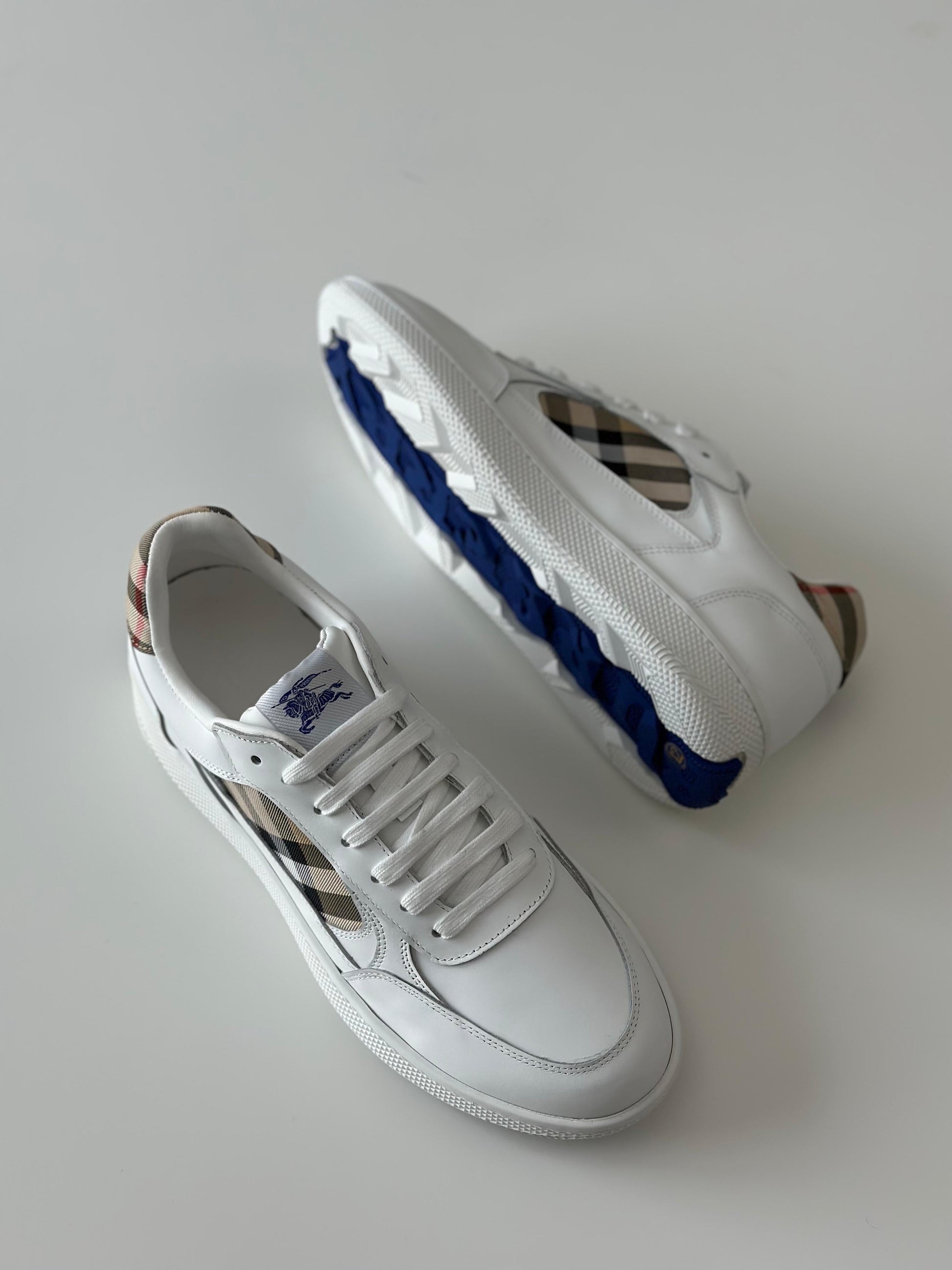 Burberry Check EKD Leather Sneakers – Optic White