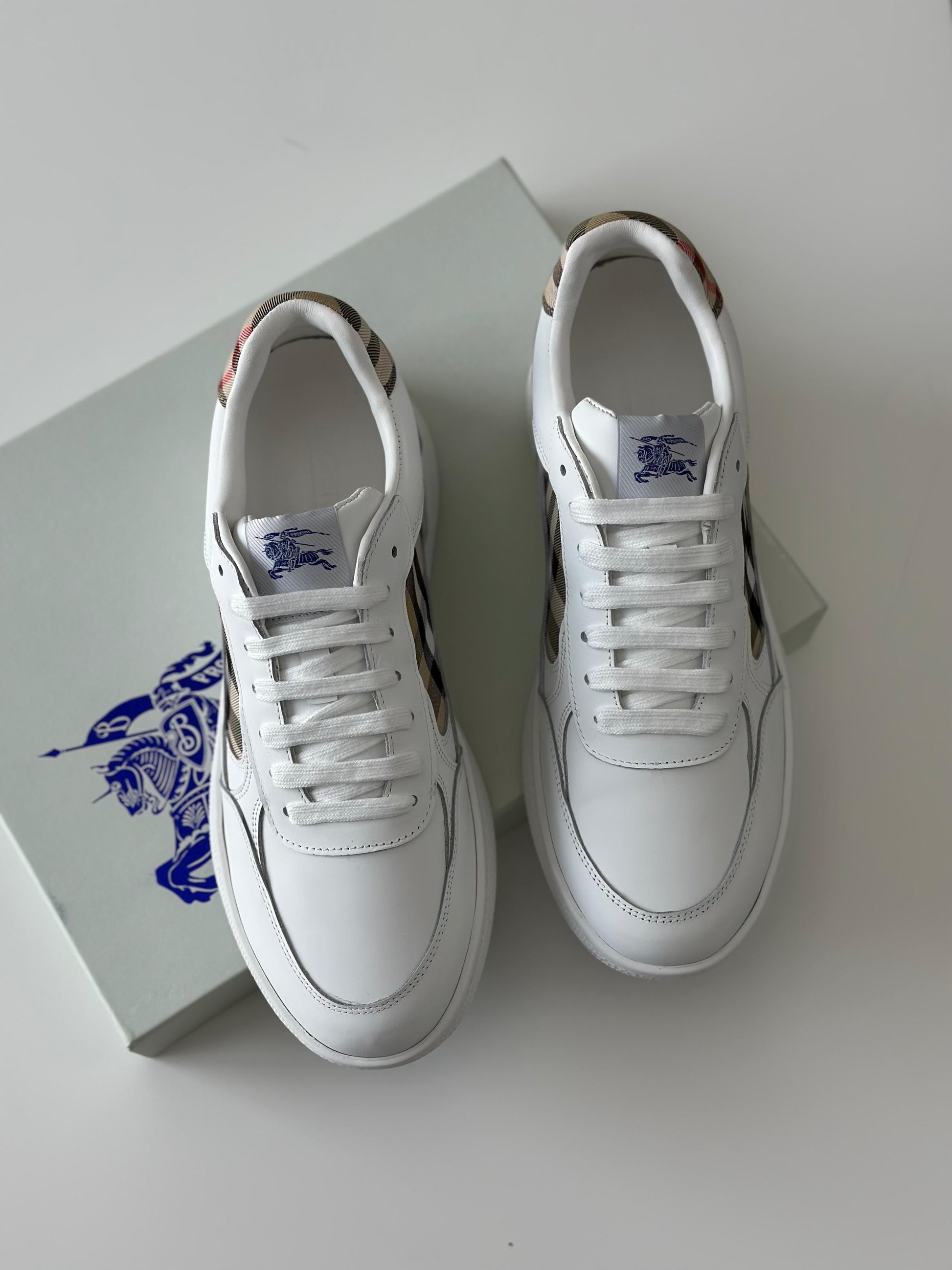 Burberry Check EKD Leather Sneakers – Optic White