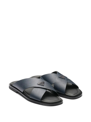 Prada suede crisscross slides baltic blue