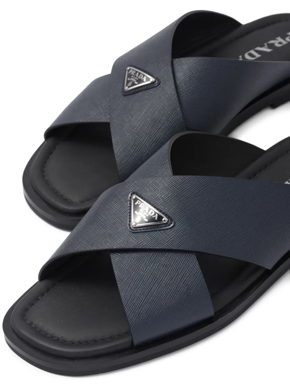 Prada suede crisscross slides baltic blue