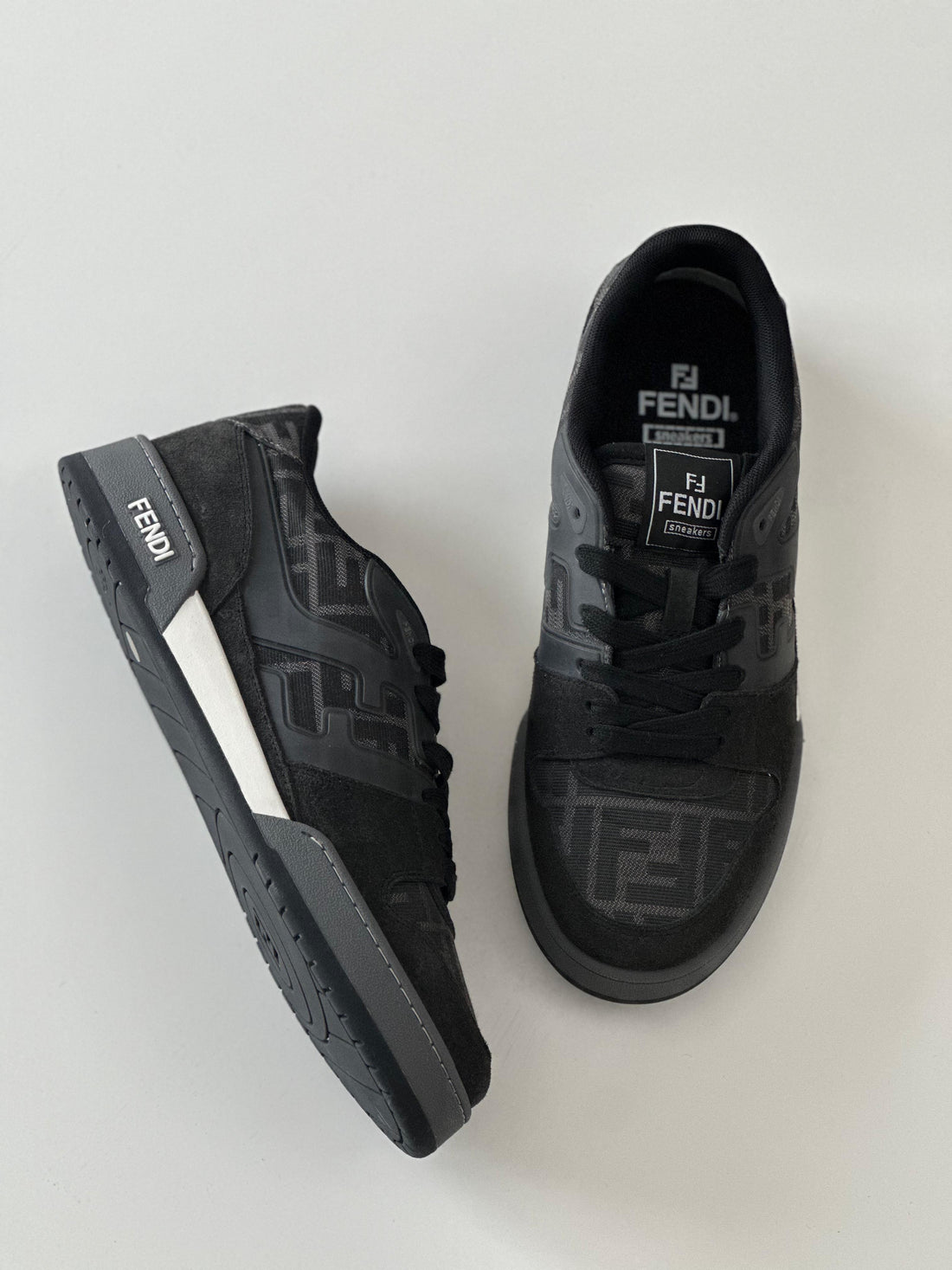 Fendi Match ‘FF Jacquard – Black/Grey’ Low-Top Sneakers (7E1688 AQ6I F1R71, 2024)