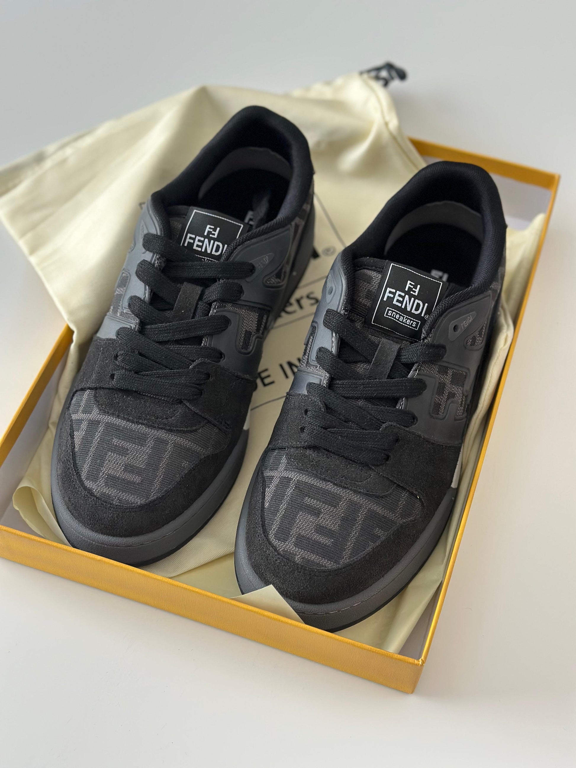 Fendi Match ‘FF Jacquard – Black/Grey’ Low-Top Sneakers (7E1688 AQ6I F1R71, 2024)