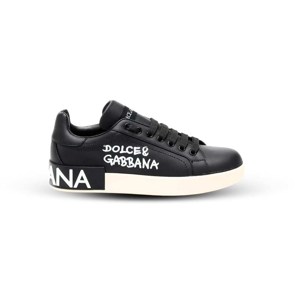 Dolce & Gabbana Portofino Leather Trainers – Black Calfskin (EU 42.5, Model: 42392013)