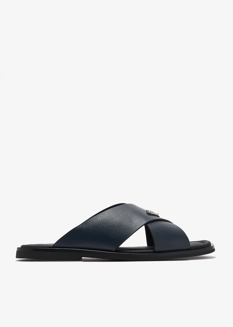 Prada suede crisscross slides baltic blue