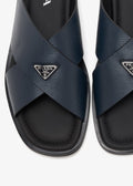 Prada suede crisscross slides baltic blue
