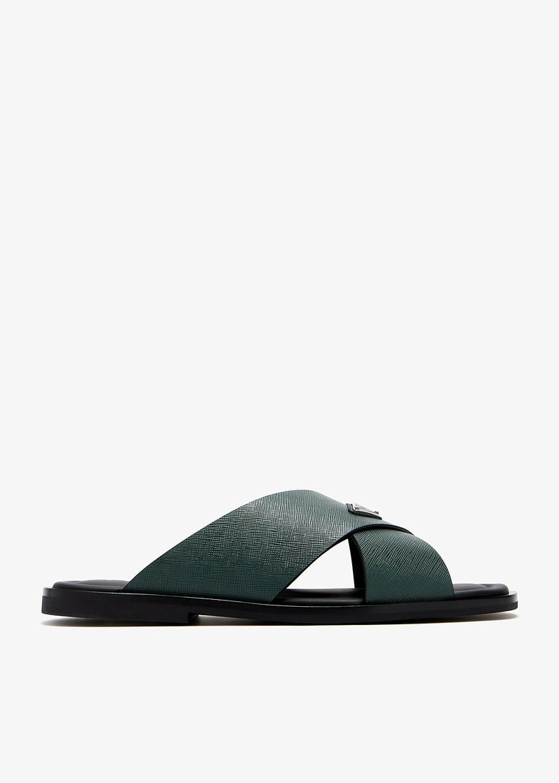 Prada suede crisscross slides emerlad green