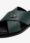 Prada suede crisscross slides emerlad green