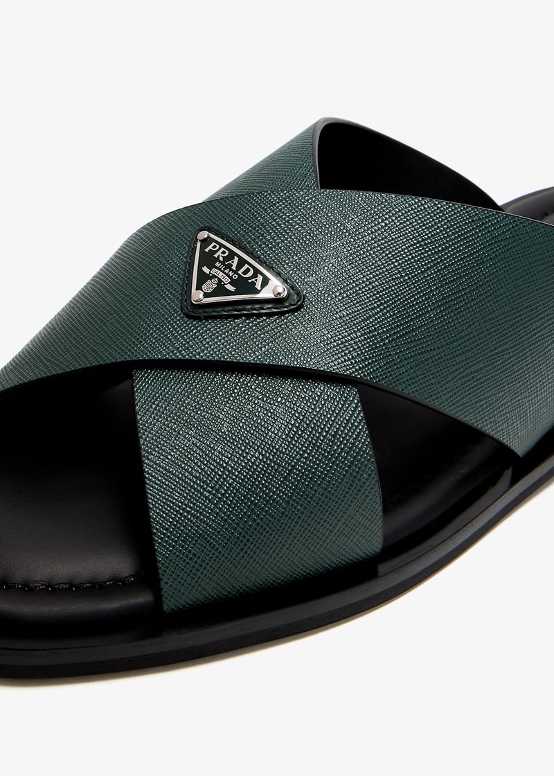 Prada suede crisscross slides emerlad green