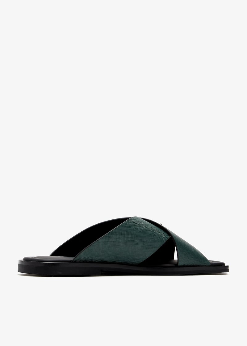 Prada suede crisscross slides emerlad green