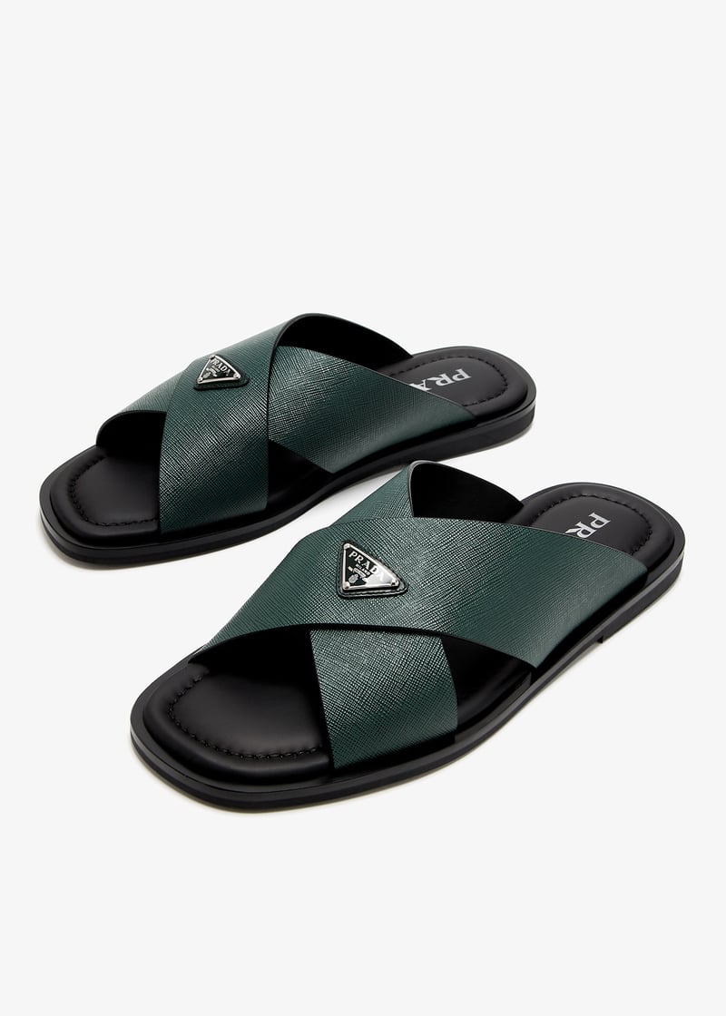 Prada suede crisscross slides emerlad green