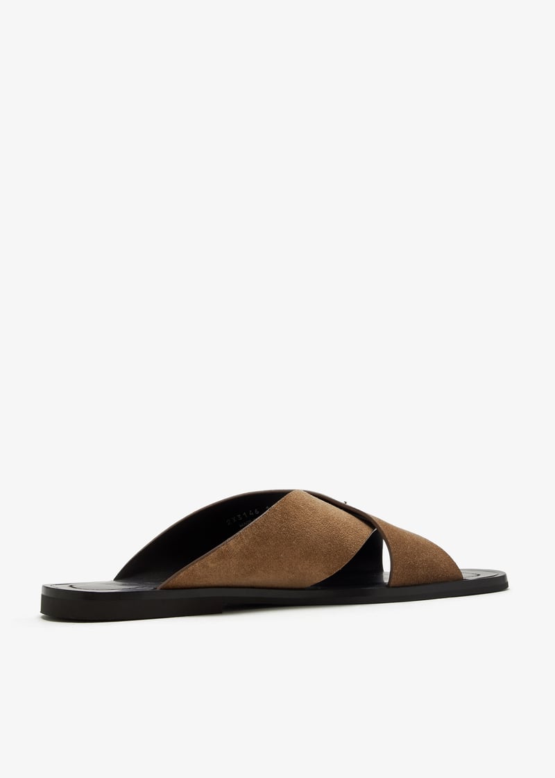 Prada suede crisscross slides tabaco