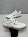 Prada Downtown Sneakers – White & Taupe Calf Leather (Neutral)