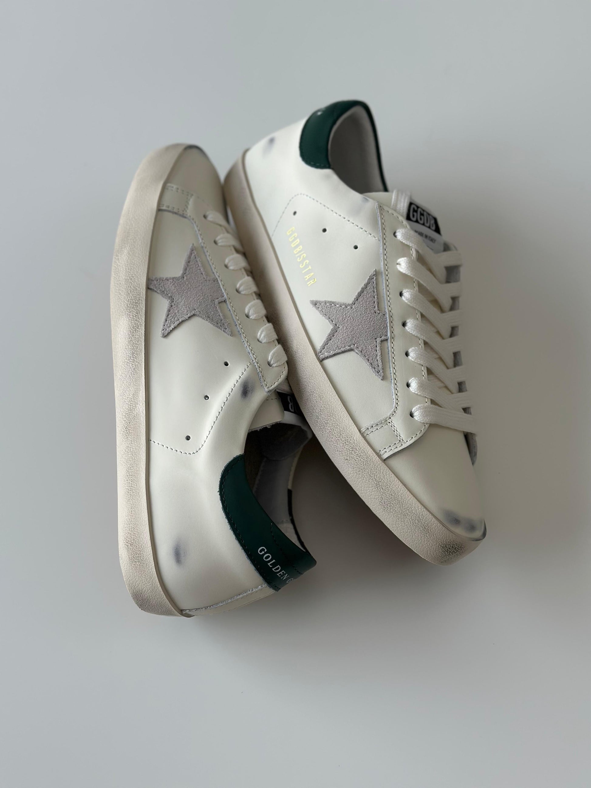 Golden Goose Super-Star Low-Top Sneakers – White Leather & Green Heel Tab (Men’s)