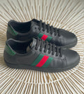 Gucci Black Leather Ace Web Low-Top Sneakers – Size 40 (The Luxury Closet)