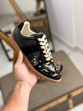 Maison Margiela Paint Low-Top Sneakers – Black Calf Leather (Paint Splatter)