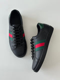 Gucci Black Leather Ace Web Low-Top Sneakers – Size 40 (The Luxury Closet)