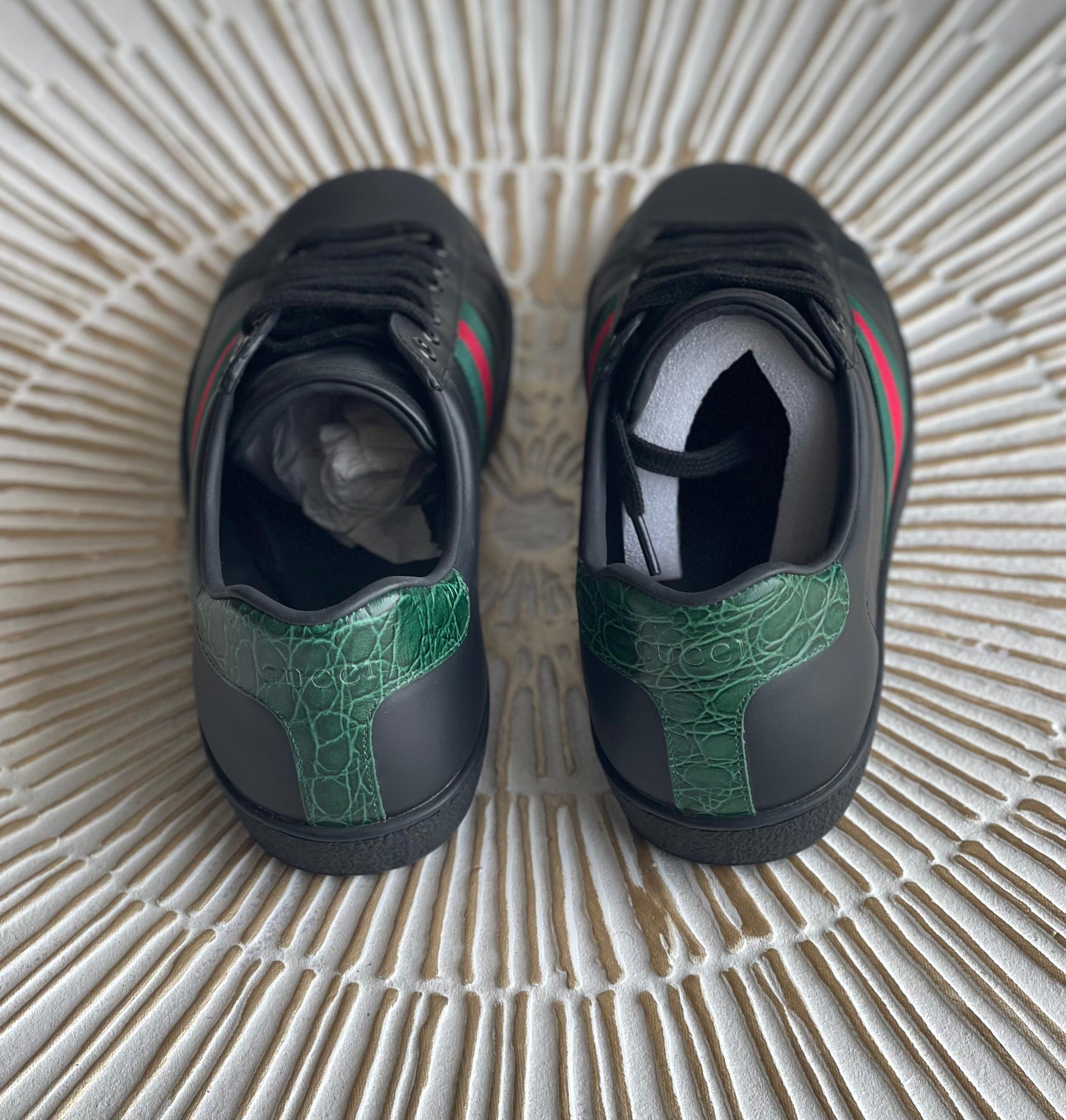 Gucci Black Leather Ace Web Low-Top Sneakers – Size 40 (The Luxury Closet)