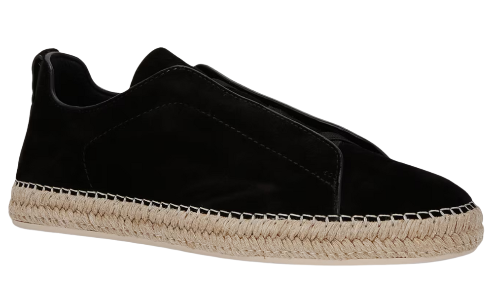 Zegna Suede Triple Stitch Espadrilles "Black"