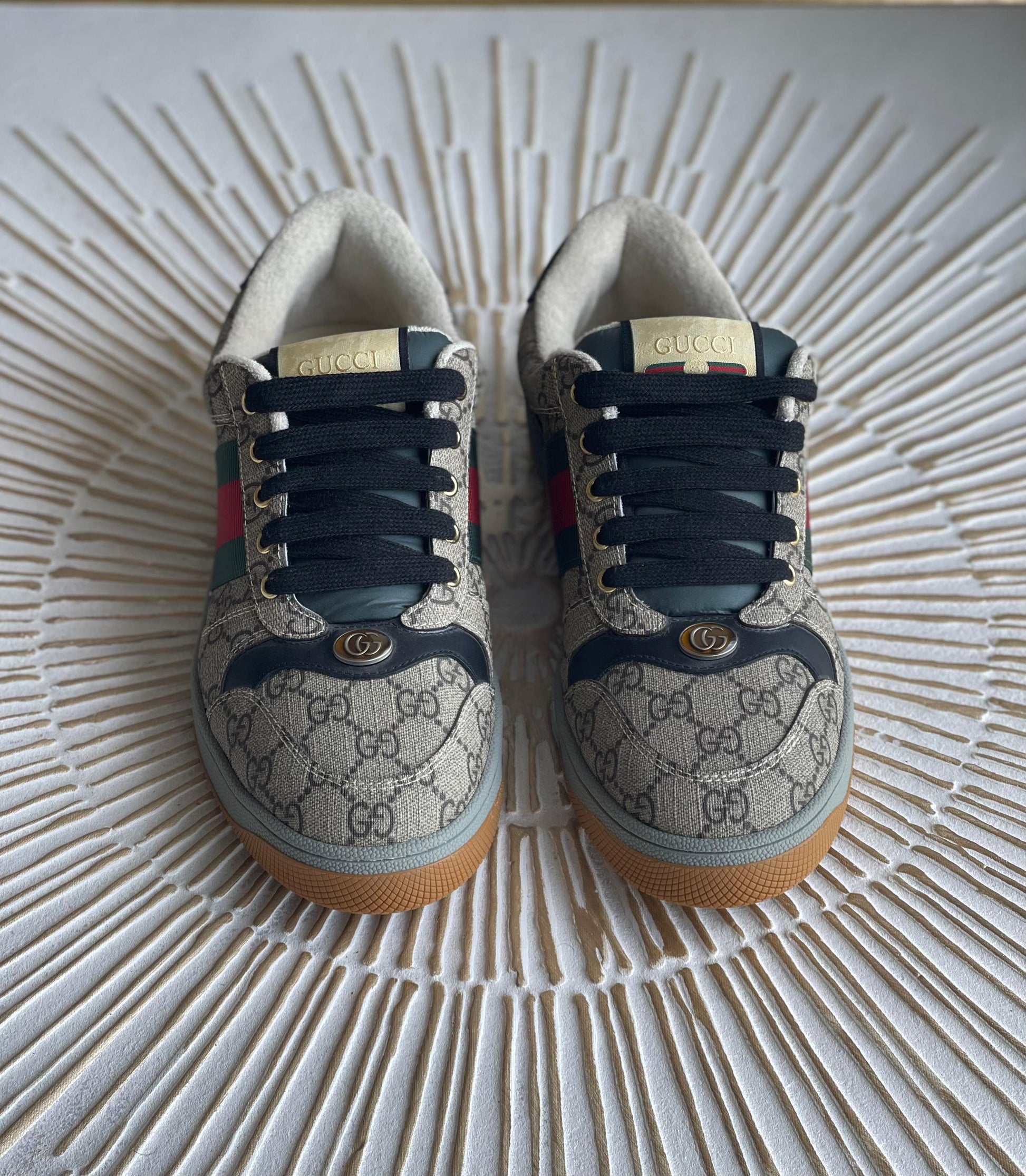 Gucci Pre-Loved Screener GG Canvas & Web Stripe Sneakers – Beige (Level Shoes, UAE)