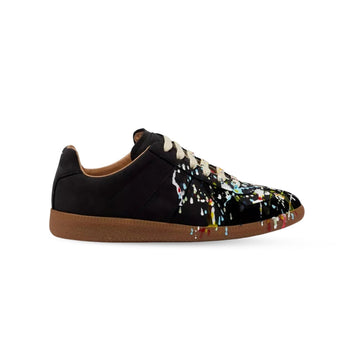 Maison Margiela Paint Low-Top Sneakers – Black Calf Leather (Paint Splatter)
