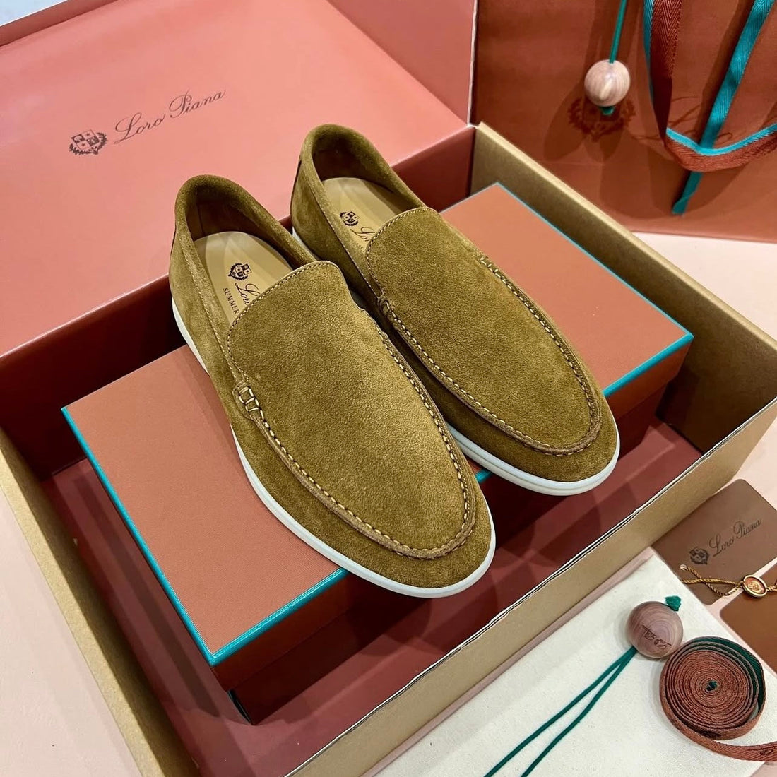 Loro Piana Summer Walk Loafers Suede Murano Green
