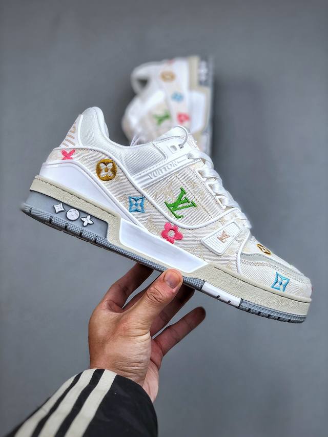 Louis Vuitton Trainer White Denim Embroidered