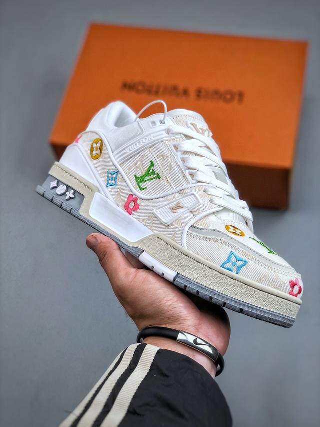Louis Vuitton Trainer White Denim Embroidered